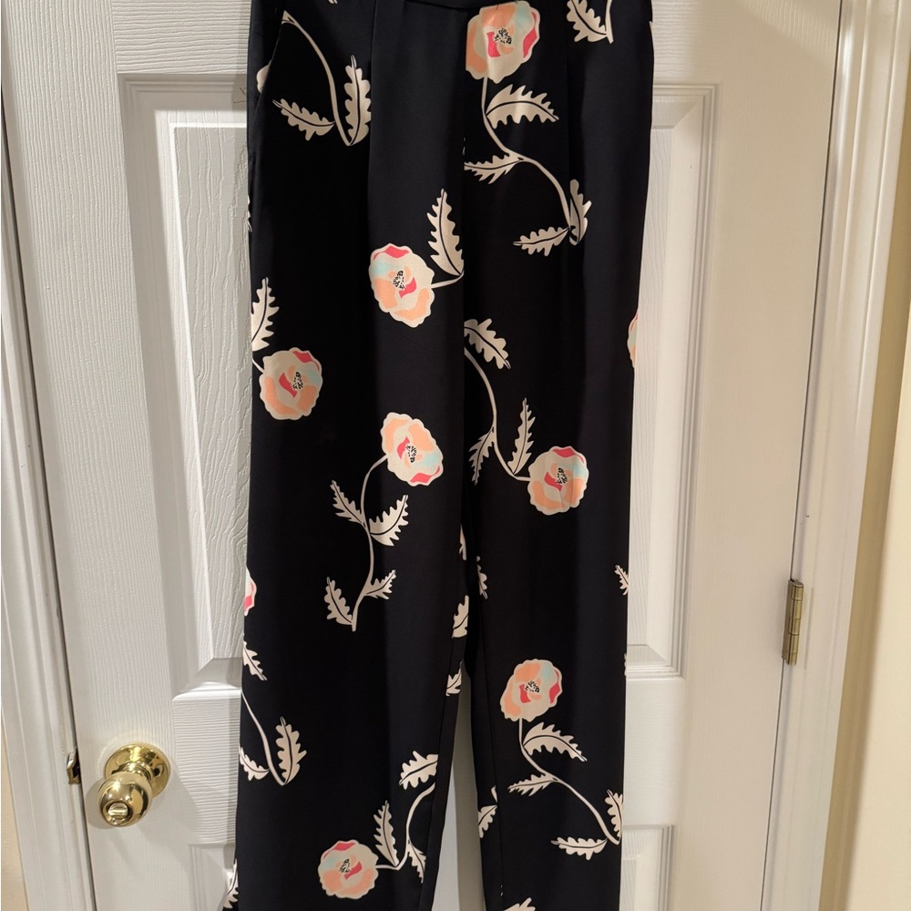Ann Taylor Black Floral Wide Leg Pants